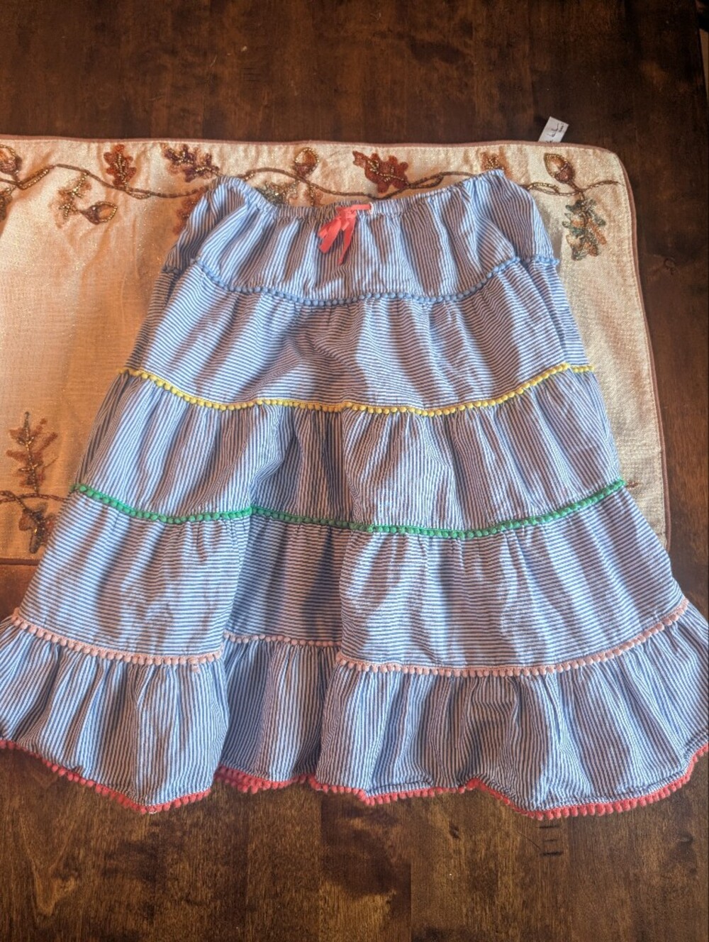 Mini Boden Blue and White Striped Ruffle Skirt/ Size Girl 11-12